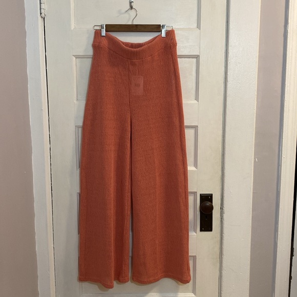 NWT Free People Summer Nights Wide Leg Sweater Knit Pants Rose Coral, Size M - Picture 5 of 15